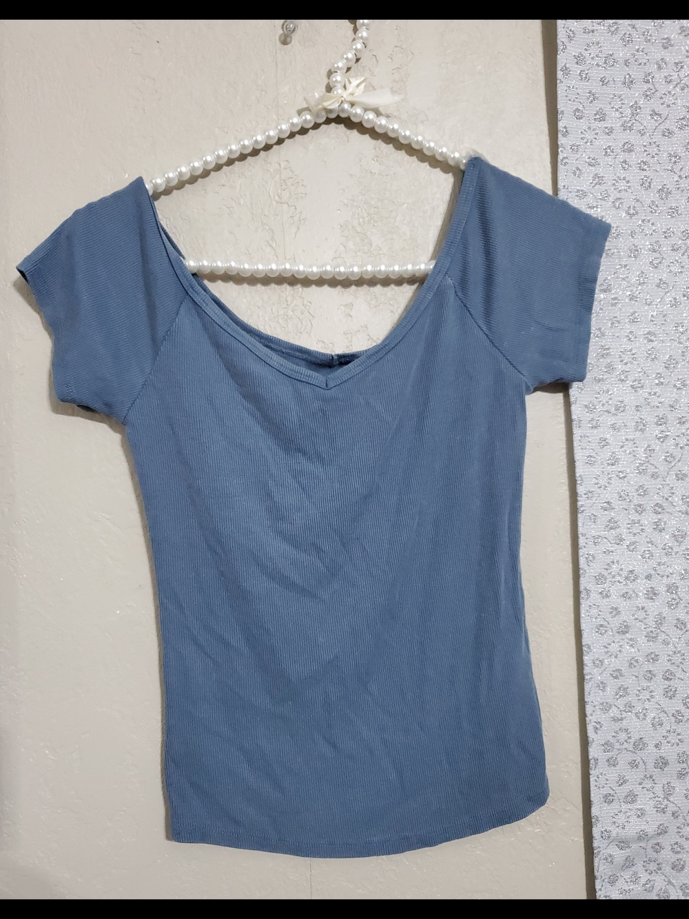 wild fable Dusty Blue Ribbed Scoop Neck Short Sleeve Top